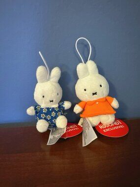 NEW Keychain 3” Miffy Plush Bunny In Blue Flower & Orange Dress Round1 Mascot